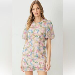 Entro Blush Jacquard Floral Mini Dress